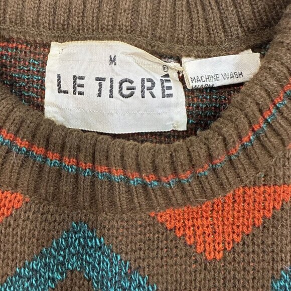 Le Tigre Coogi Style Vintage Knit Cosby Sweater Turquoise Brown Red Medium - Picture 6 of 11